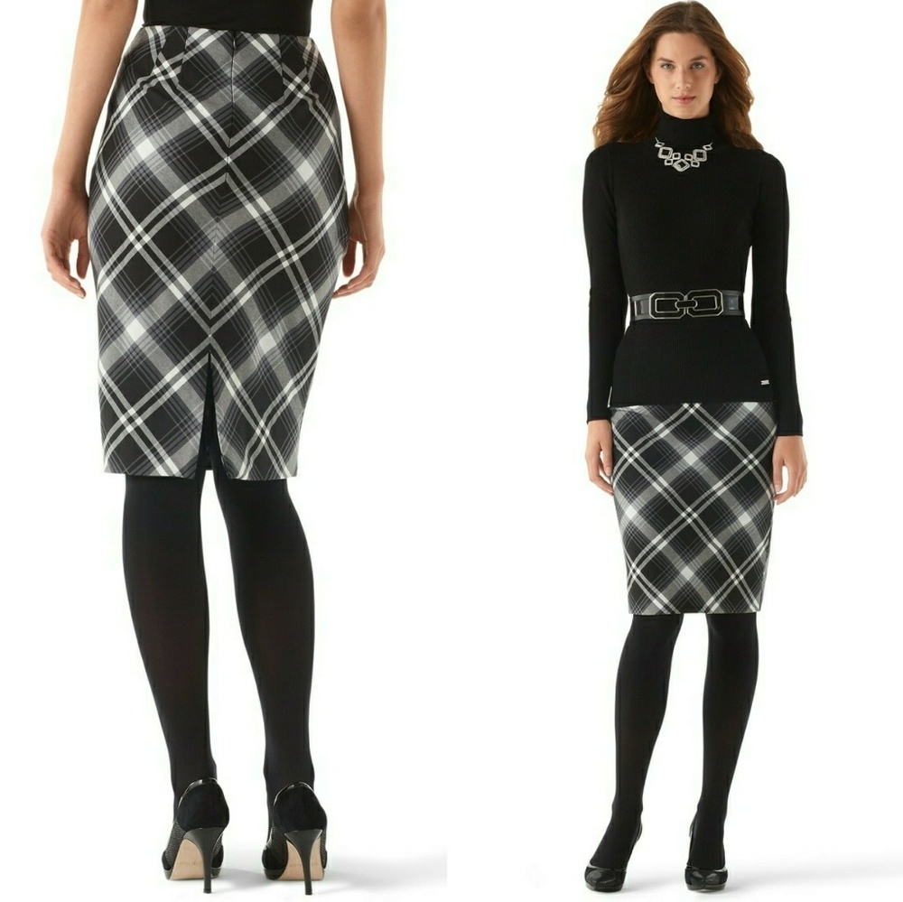White House Black Market Plaid Pencil Skirt